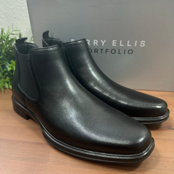 Perry Ellis Portfolio Men\'s Chelsea Black Leather Boots Size 9.5 main image 5